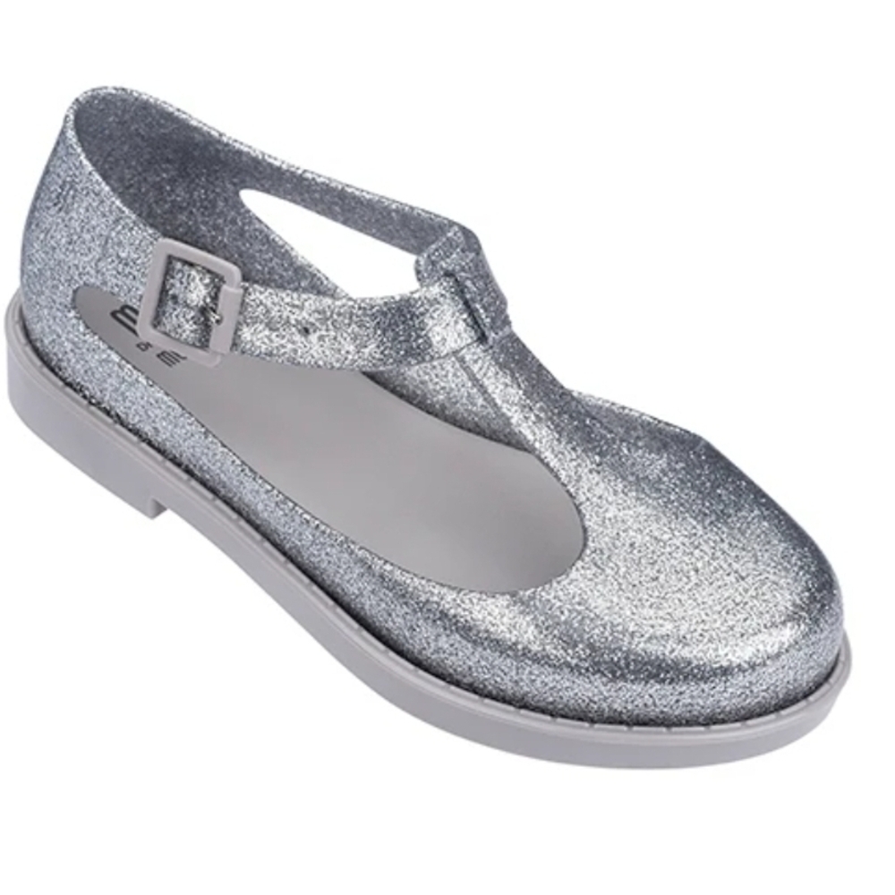 Melissa Girls Glitter T-Strap Dress Shoe in Silver